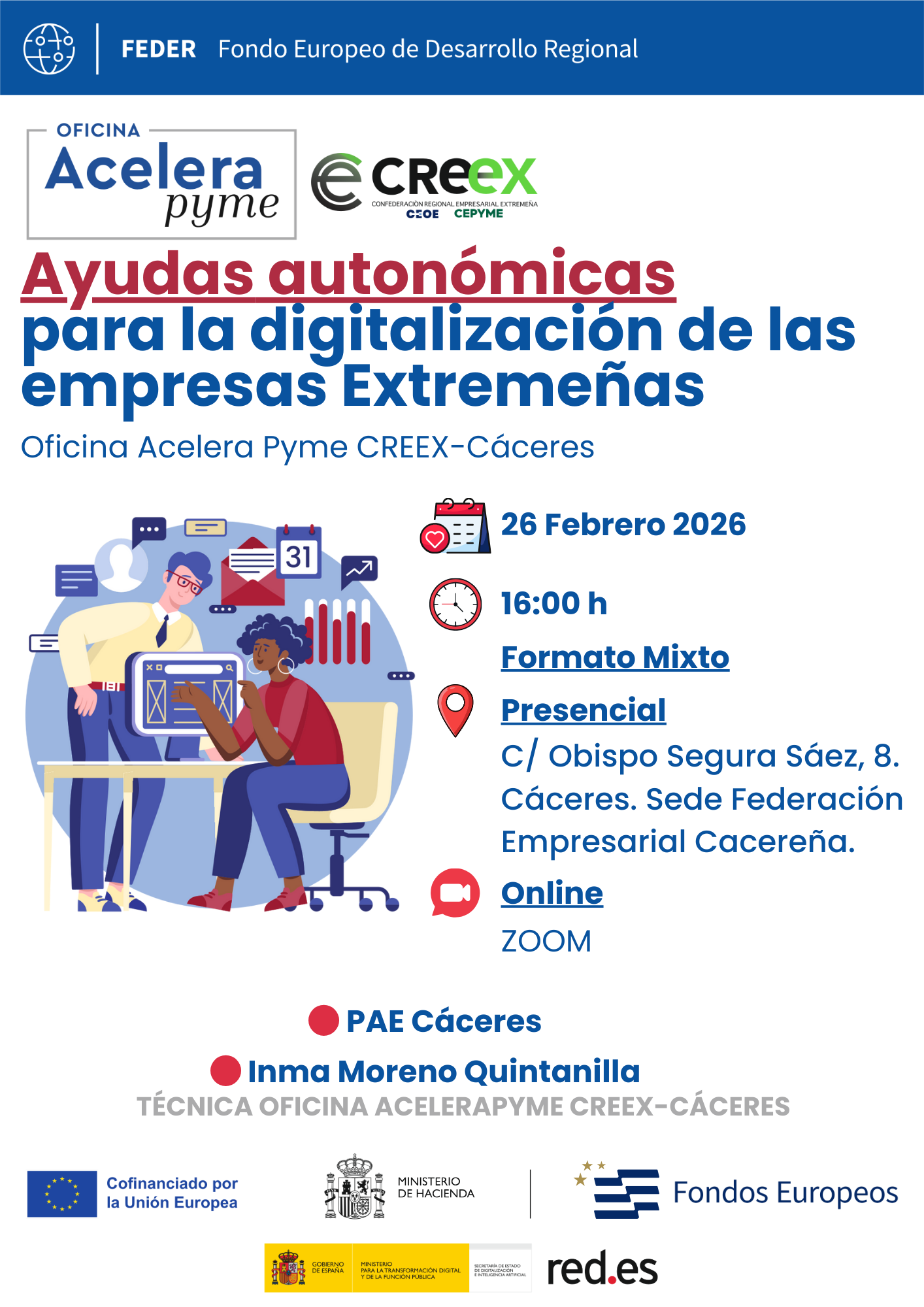 Oficina Acelera Pyme CREEX-Cáceres: jornada sobre ayudas autonómicas a la digitalización de empresas