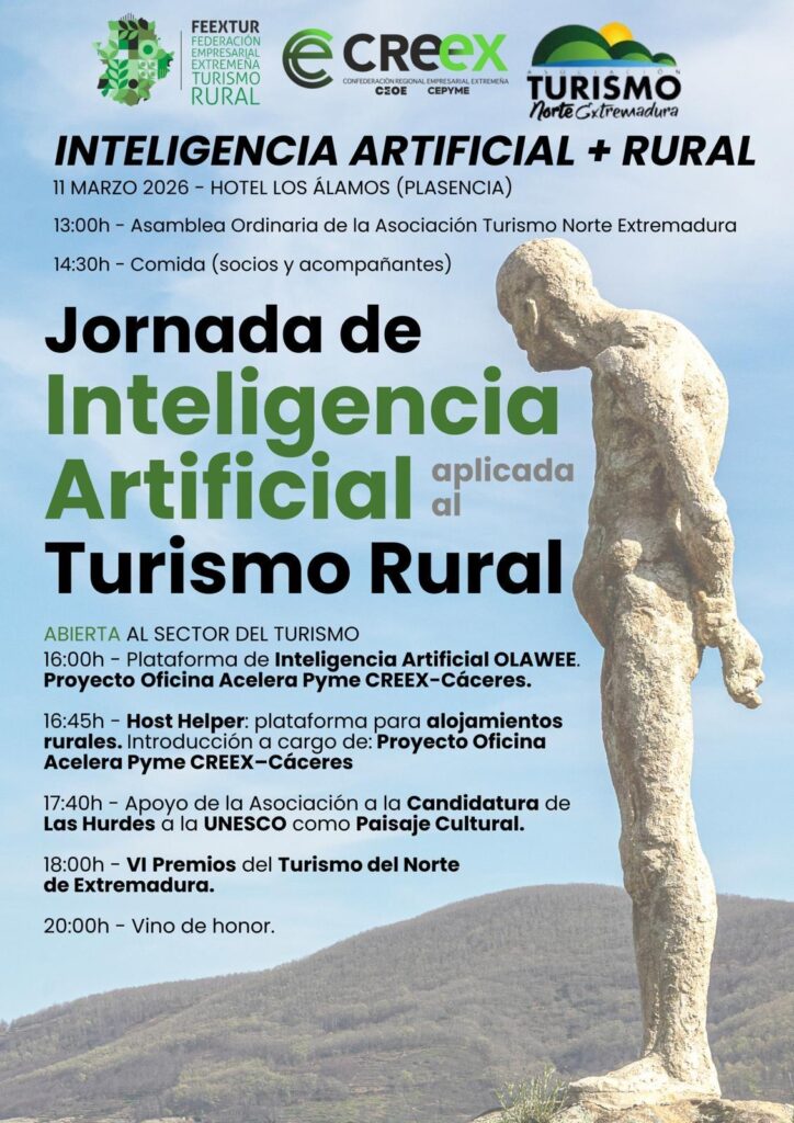 Plasencia acoge mañana la jornada sobre Inteligencia Artificial aplicada al turismo rural dentro del proyecto Acelera Pyme CREEX-Cáceres
