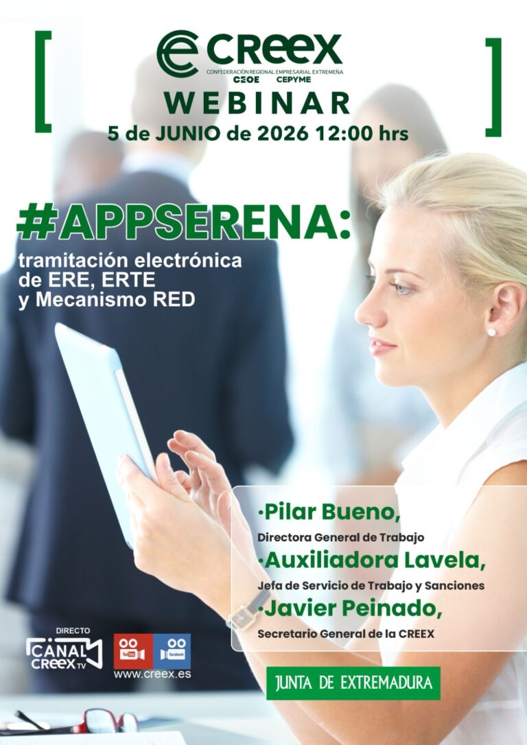 Este viernes, día 5, Webinar #AppSERENA: tramitación electrónica de ERE, ERTE y Mecanismo RED