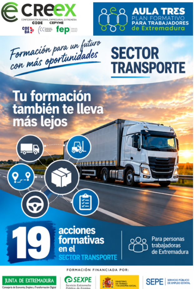SEXPE y Aula3 impulsan la excelencia profesional del sector del transporte con 19 acciones formativas presenciales en Extremadura durante 2026 y 2027