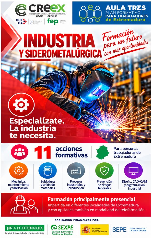 La industria extremeña necesita talento: 11 acciones formativas para impulsar la cualificación profesional en el sector industrial y siderometalúrgico
